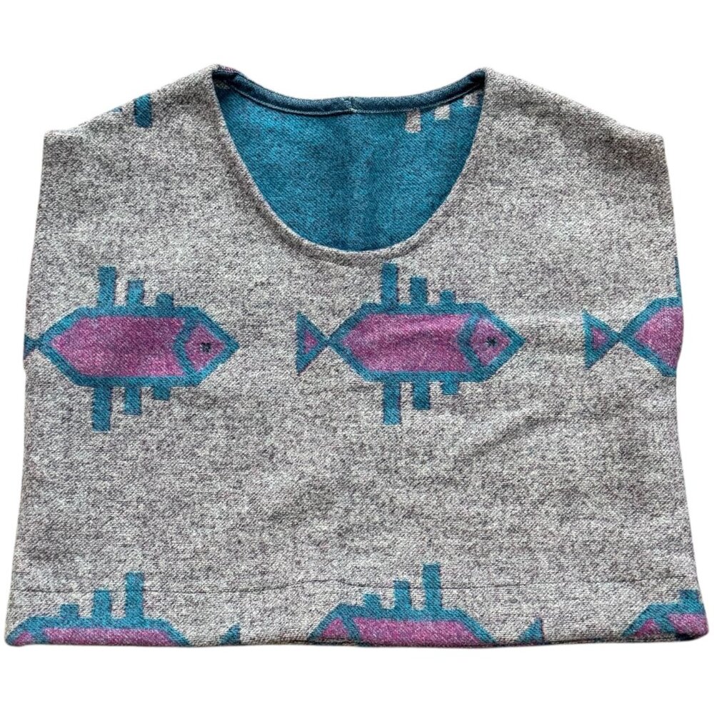 Women's Cropped Wool Boxy Top with Southwestern Fish Design